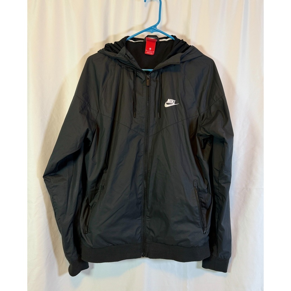Nike Men's Medium Black Zip Up Hooded Windbreaker, Pockets - Exc Condition